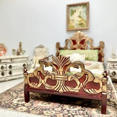 Vintage Art Nouveau Dollhouse Bed, Vintage Miniature Bed, Dollhouse Double Bed -
