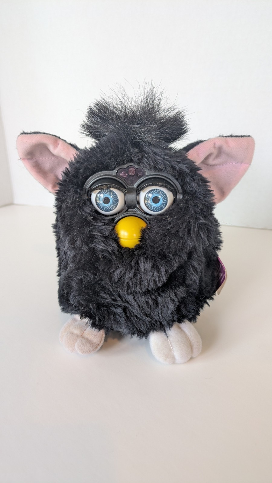 Vintage Furby - Black Fur Gray Blue Eyes Pink Ears 1998 Tags Model 70-800 WORKS