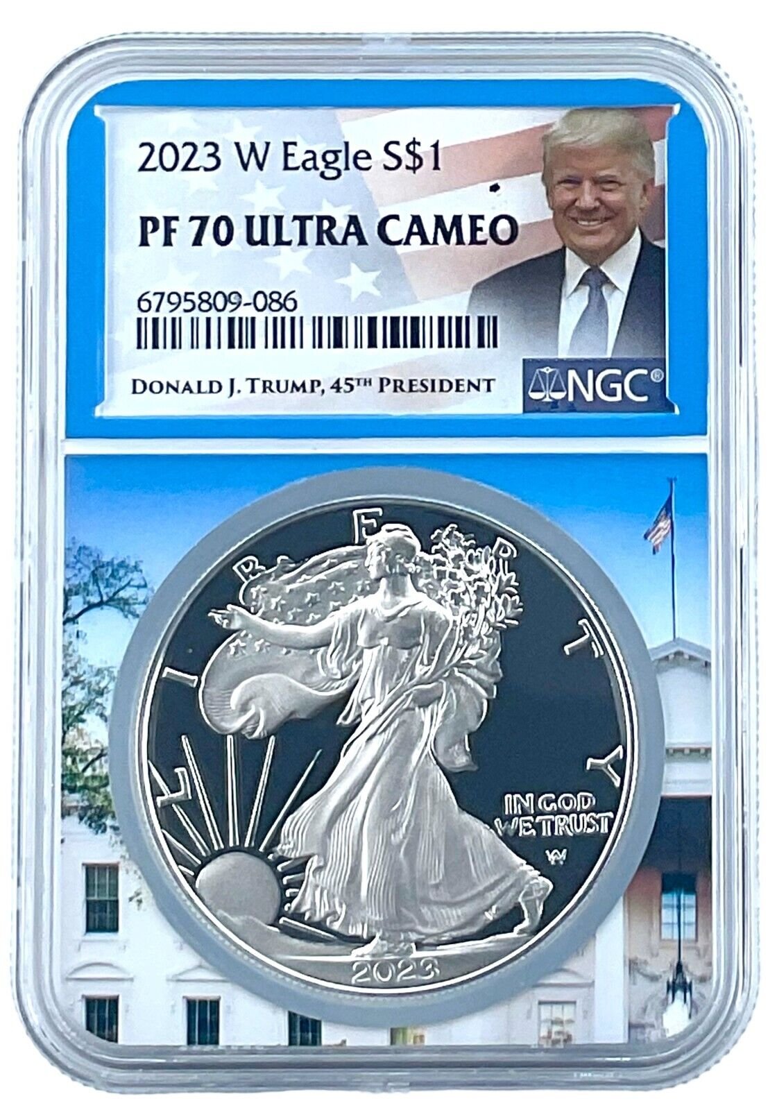 2023 W Eagle Proof NGC PF70 Ultra Cameo - White House Core - Trump Label