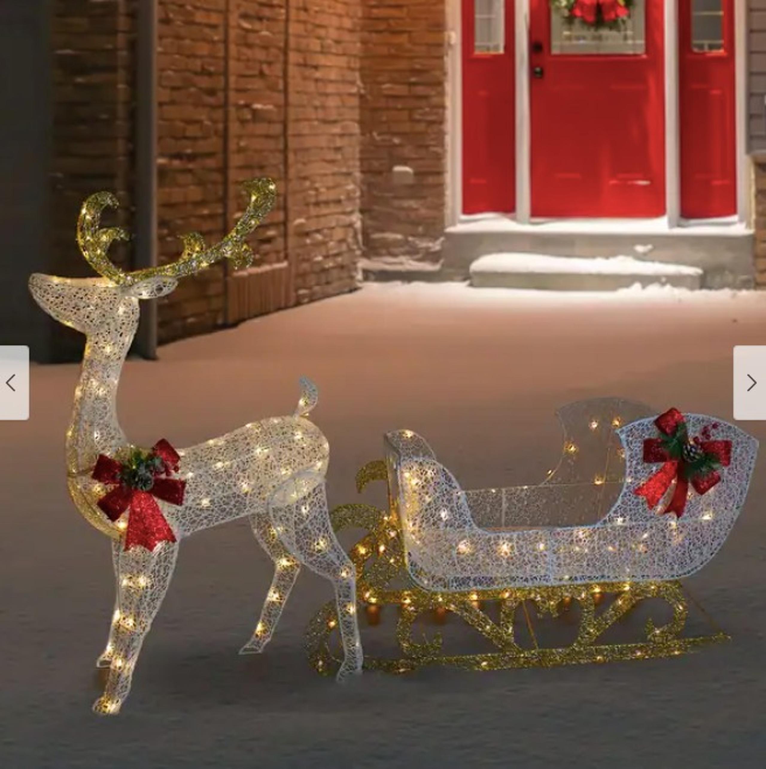 48" LED Lighted Glitter Reindeer with Sleigh Outdoor Christmas Decoration Never