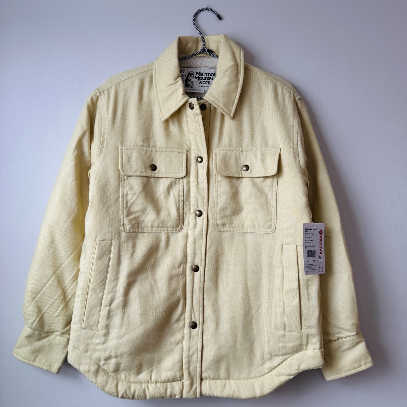 NWT Marmot Ridgefield Sherpa Flannel Shacket Women’s Size XS Wheat Yellow