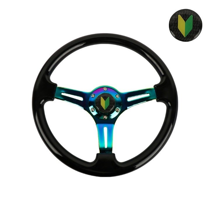 NEW 350mm 14 Universal JDM Leaf ABS Racing Steering Wheel Black With Neo Spoke