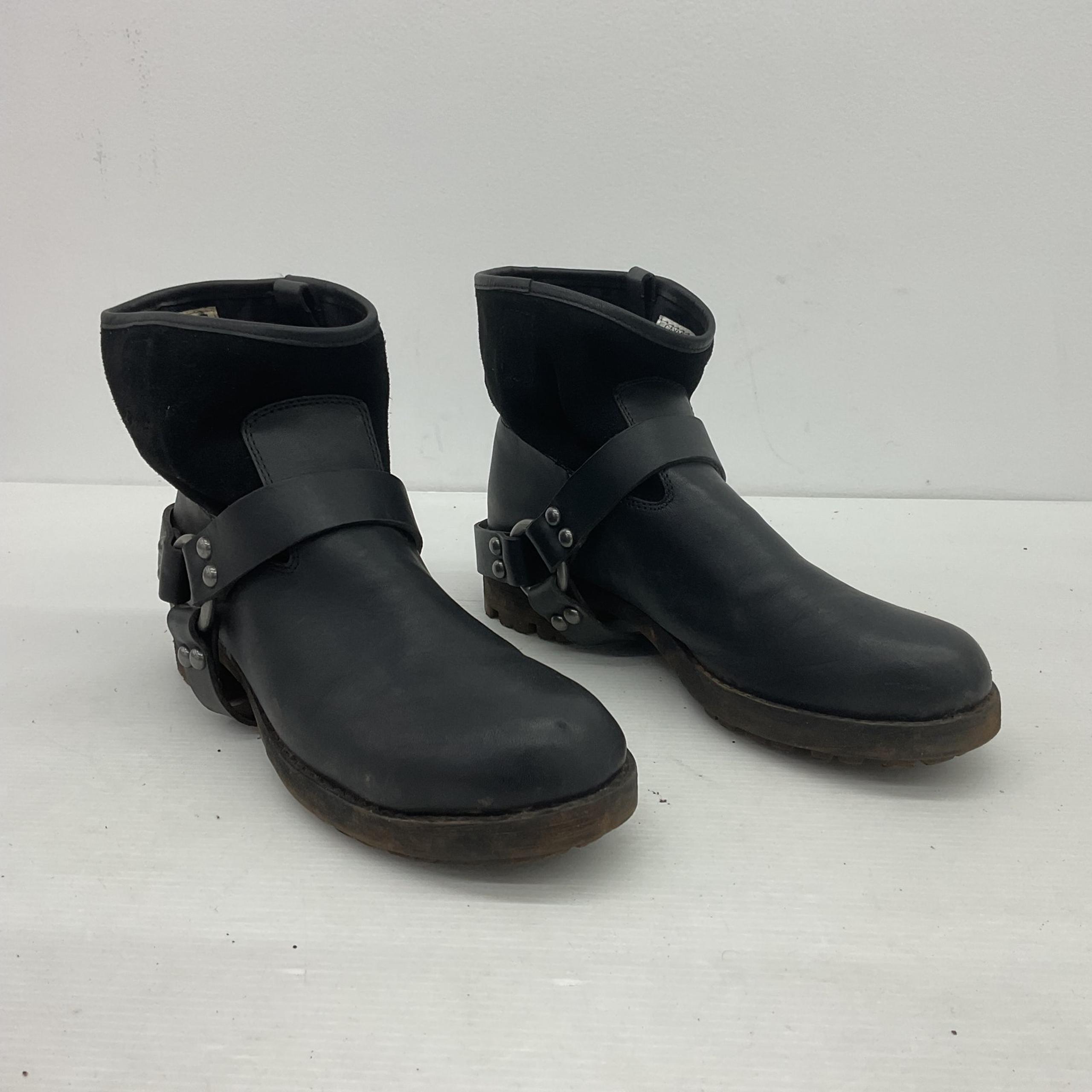 Ralph Lauren Black Leather Caymen Moto Biker Boots Women Size 9B Preowned