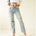 We The Free Bren Boyfriend Light Wash Distressed Button Fly Jeans Size 26