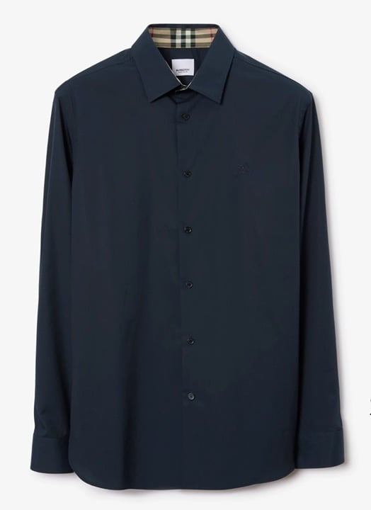 Burberry Navy Men's Designer Shirt – Slim Fit Stretch Cotton – NWT