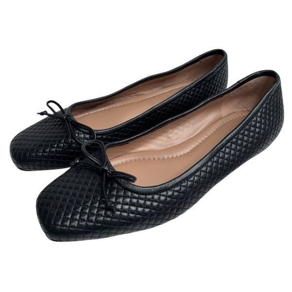 Nordstrom Flats Size 10 Square Toe Black Leather Slip On Quilted Casual