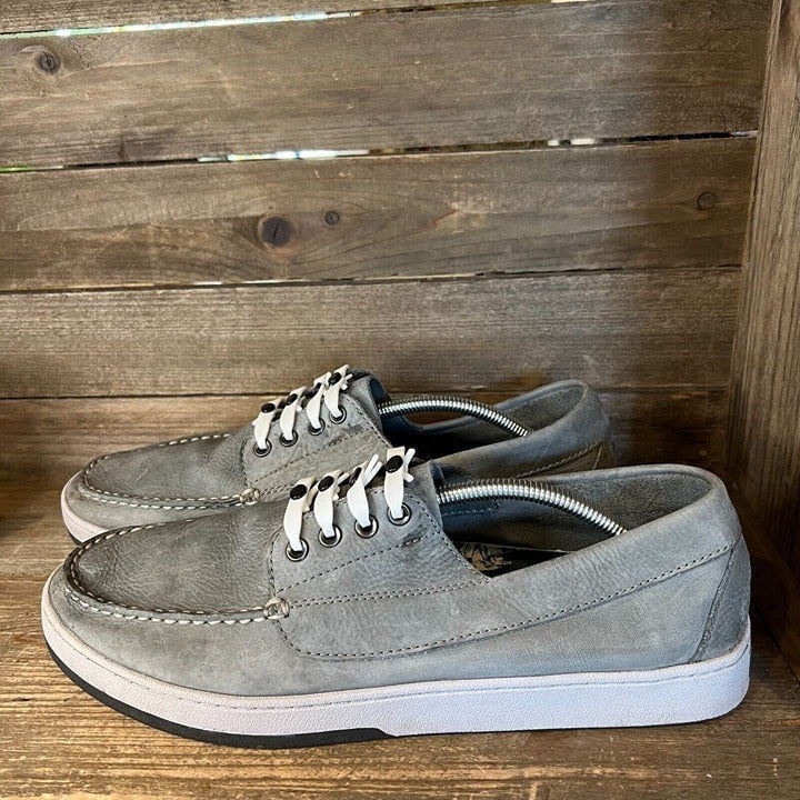 Mens LL Bean Gray Nubuck Leather Boat Deck Slip On Loafers Shoes Size 13 M GUC