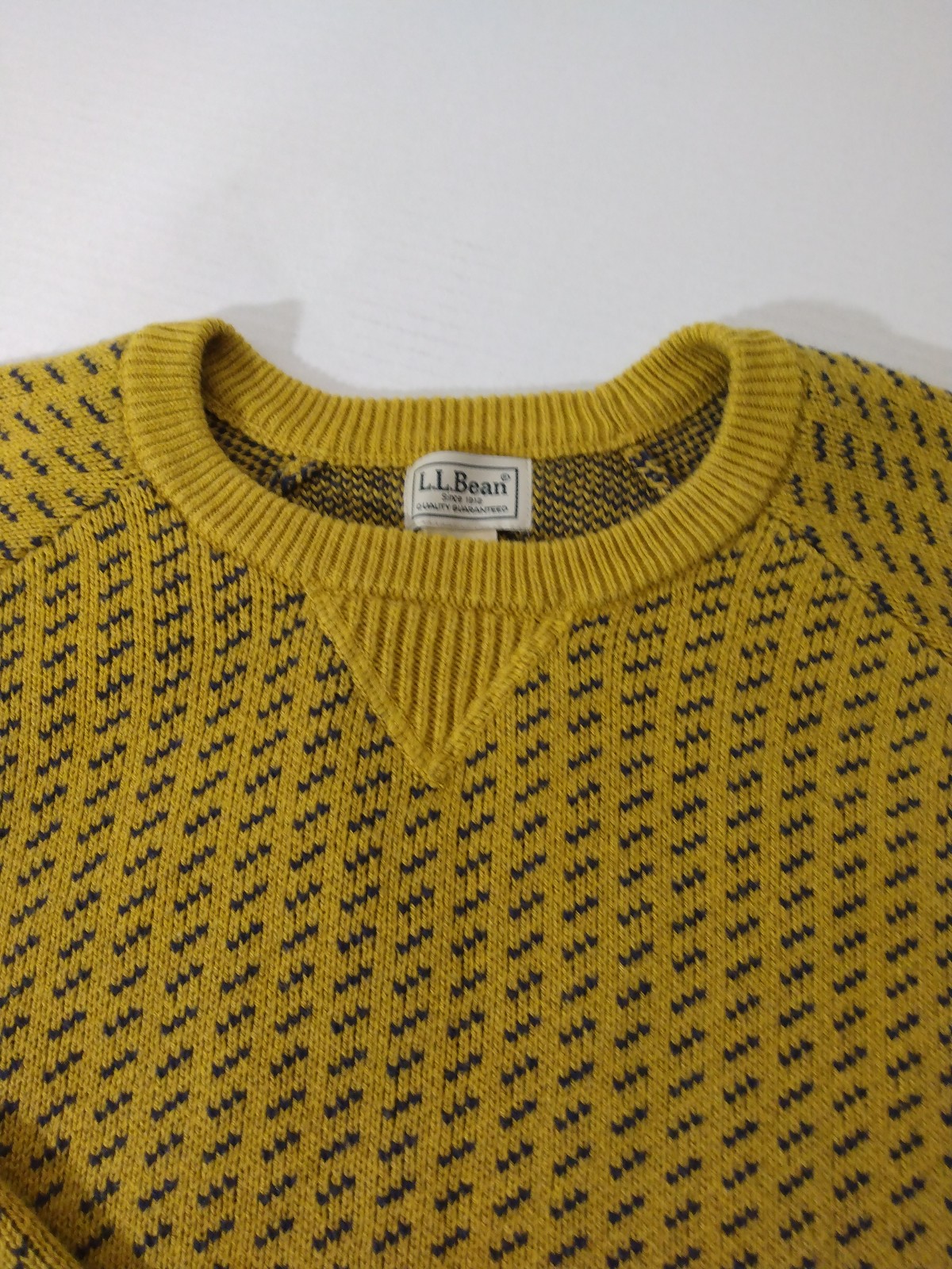 Closeout Sale - Mens LL Bean Gold Birdseye Wicked Soft Cotton Cashmere Blend Sweater Sz Large - Frenzy:£40[hoMen_3078120ua]