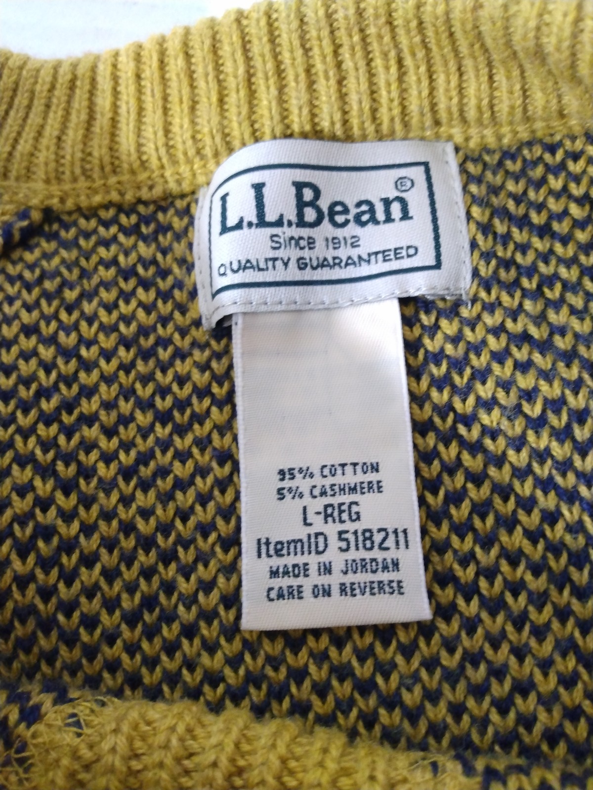 Closeout Sale - Mens LL Bean Gold Birdseye Wicked Soft Cotton Cashmere Blend Sweater Sz Large - Frenzy:£40[hoMen_3078120ua]