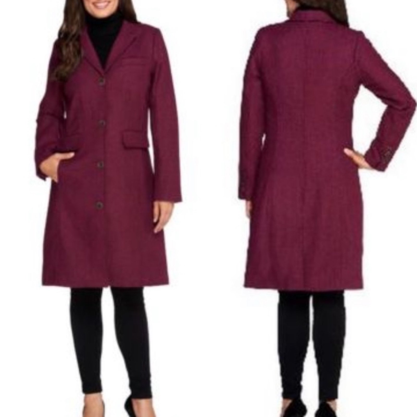 Isaac Mizrahi purple herringbone trench coat jacket 16