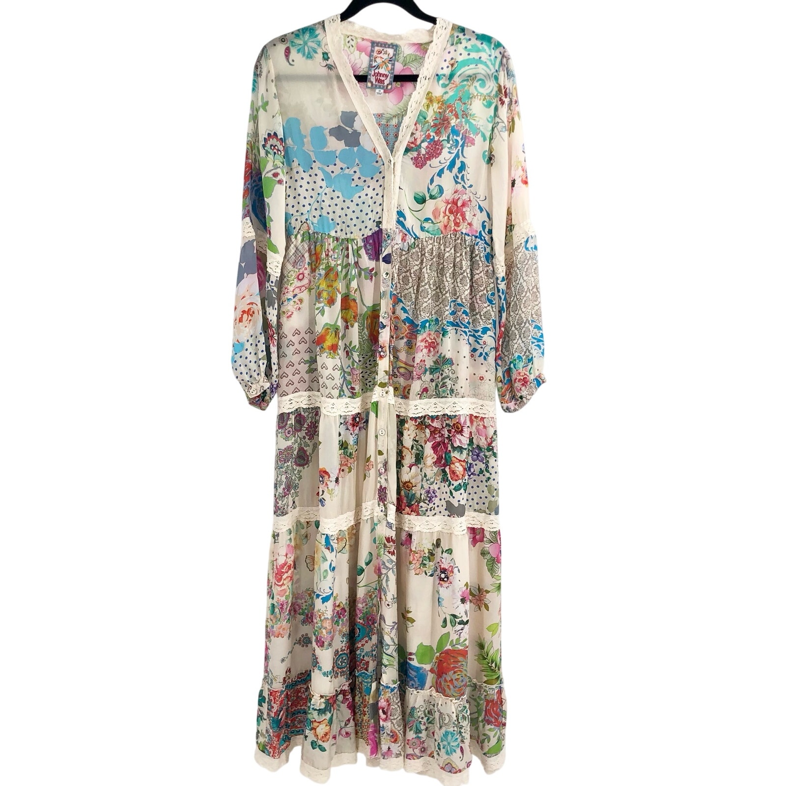 Johnny Was Miliana Dress Floral Maxi Dress Tiered Ruffle Sleeve XS MSRP 445