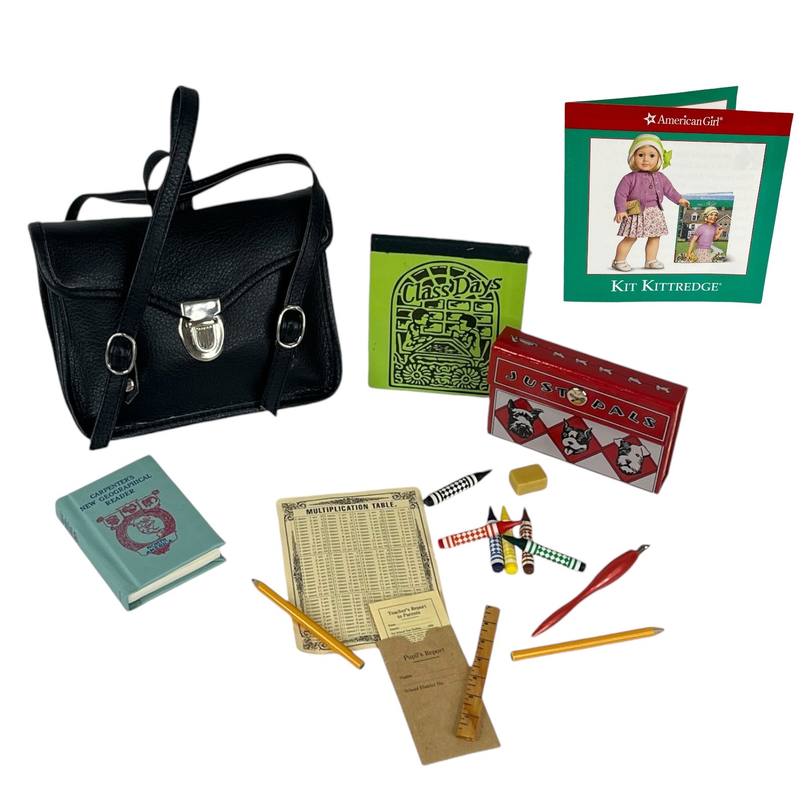 American Girl Kit Doll School BOOK BAG SUPPLIES Pencil Case Ruler Crayons Eraser