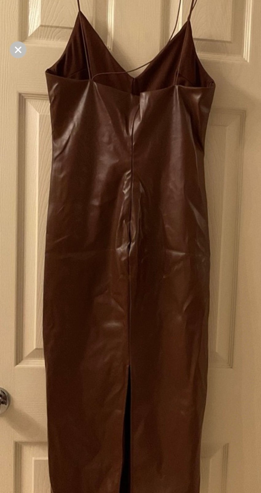 “NWOT” Brown Faux Leather Midi Dress