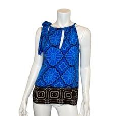 TRINA TURK 100% Silk Geometric Print Sleeveless Top Tie Shoulder Halter Size S
