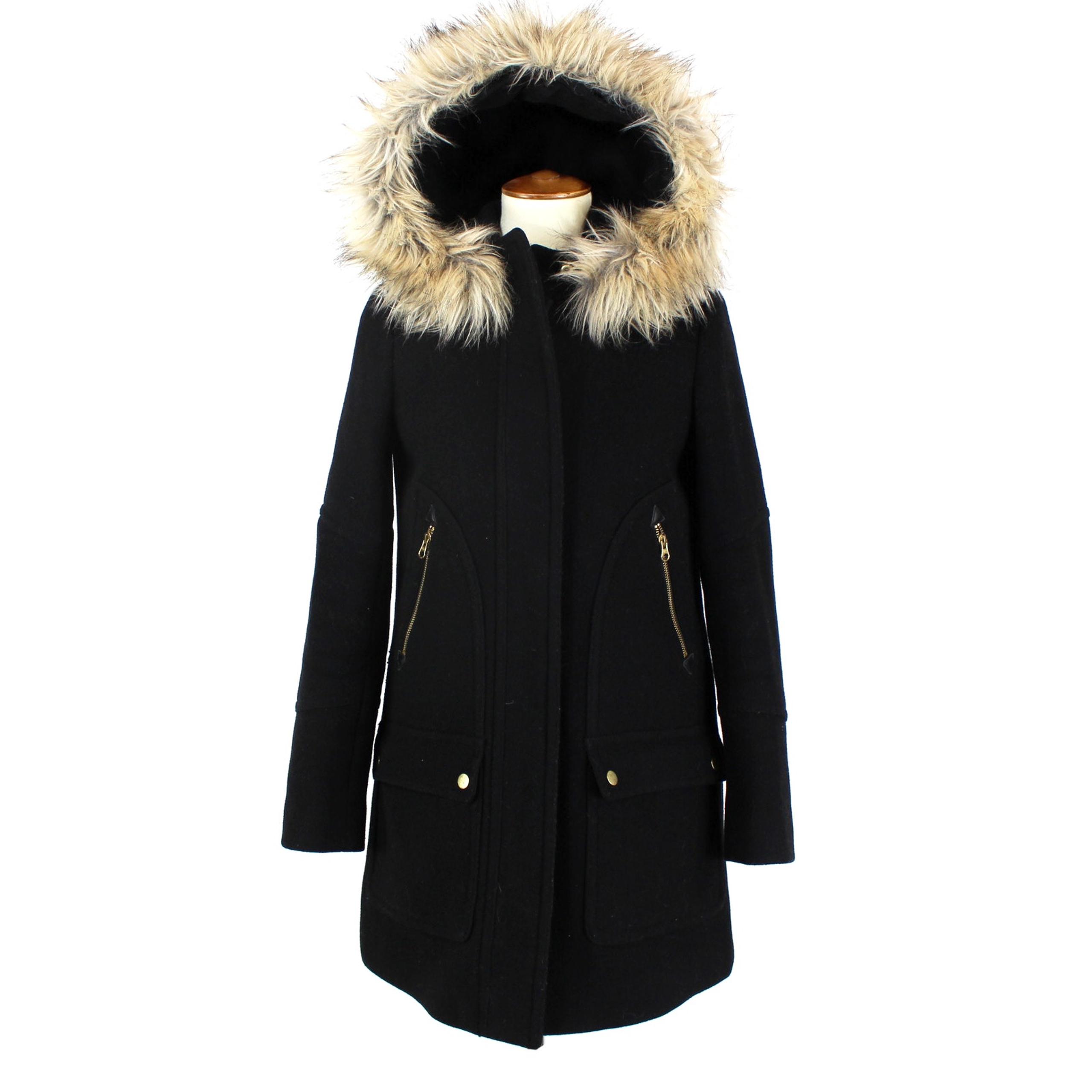 J. Crew Chateau Parka Stadium Cloth Nello Gori Black Faux Fur Trim Hooded Coat 2