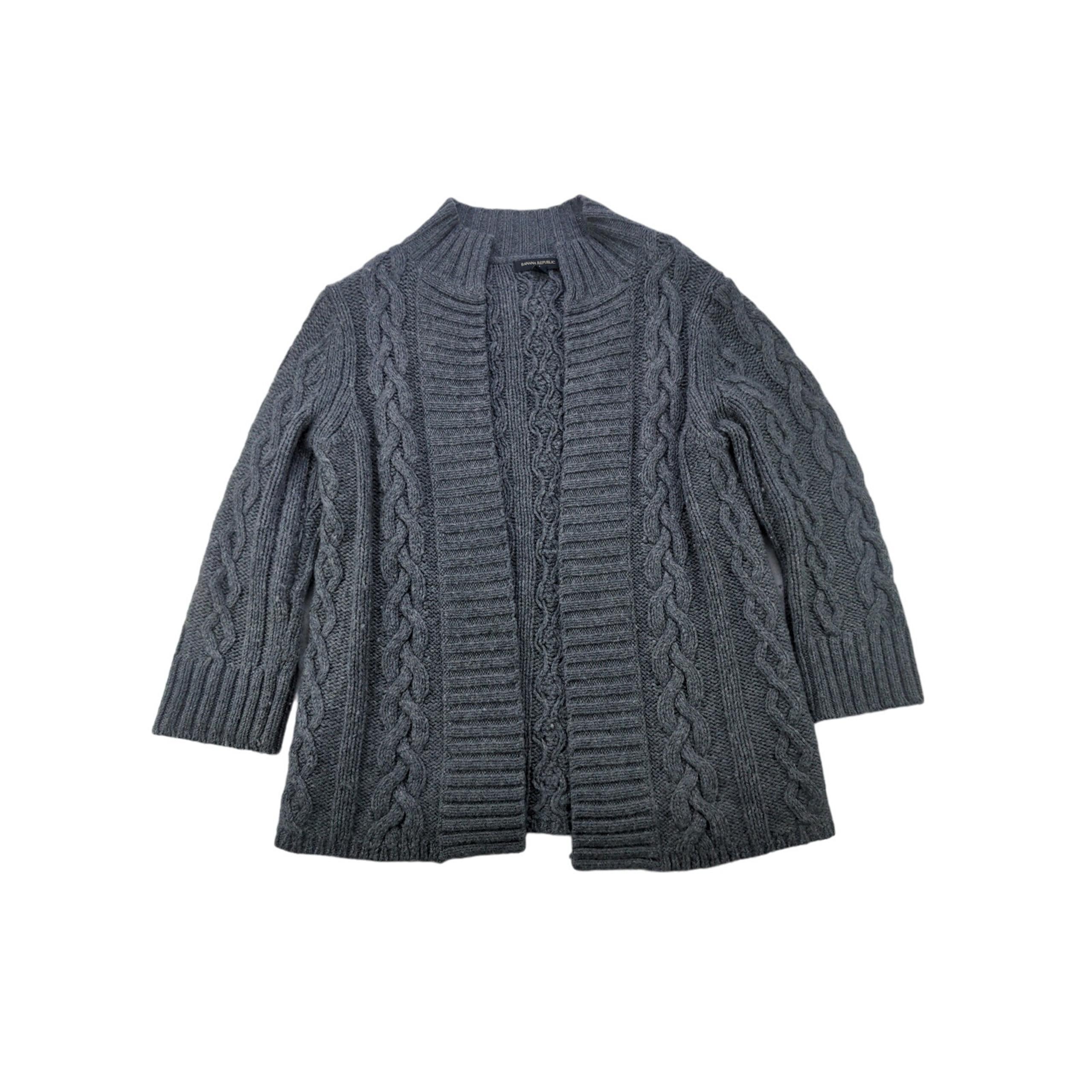 Womens Banana Republic 50% Lambs Wool Cable Knit Cardigan Sweater Size S Gray