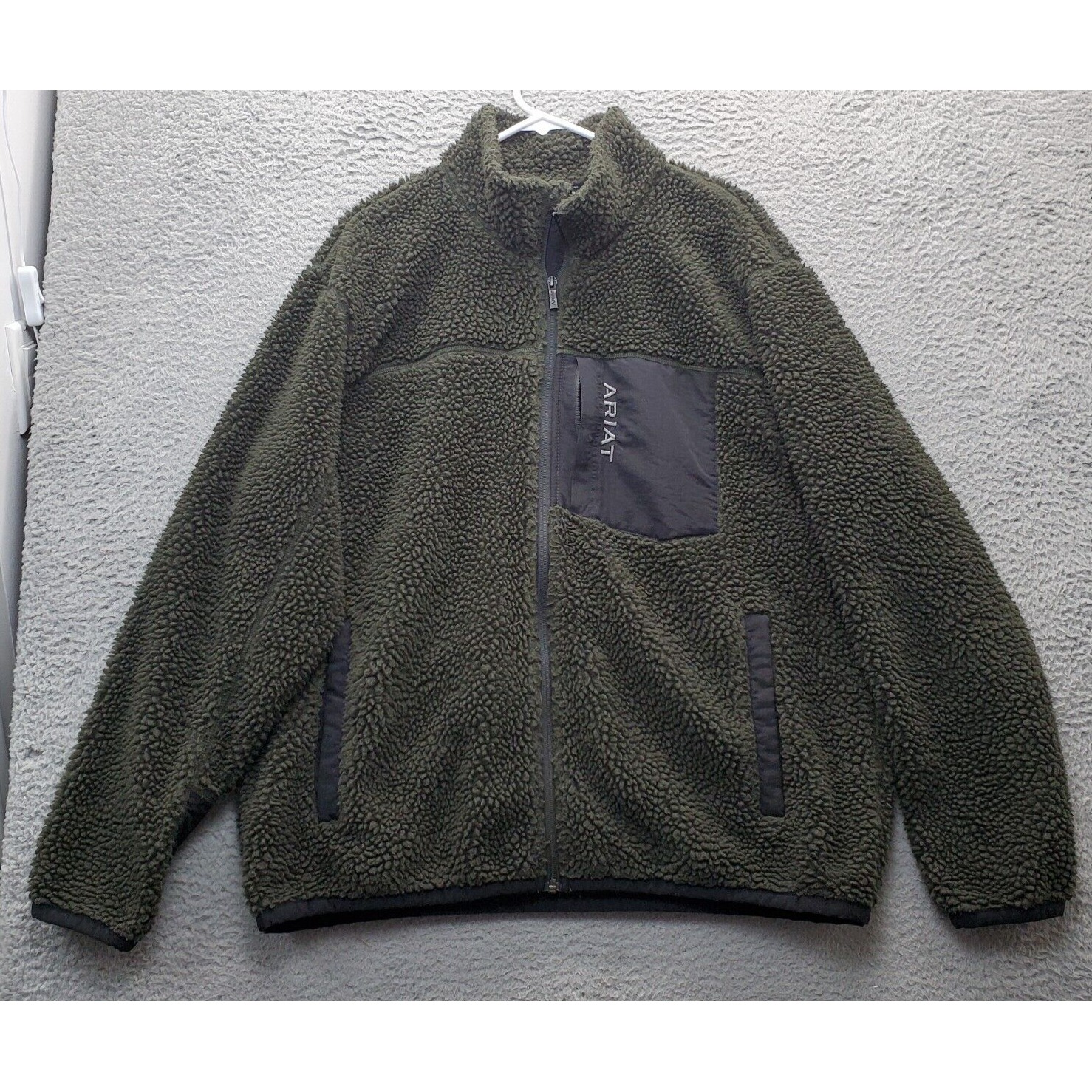 Ariat Mammoth Sweater Mens XL Green Sherpa Stand Up Coin Pocket Collar Full Zip