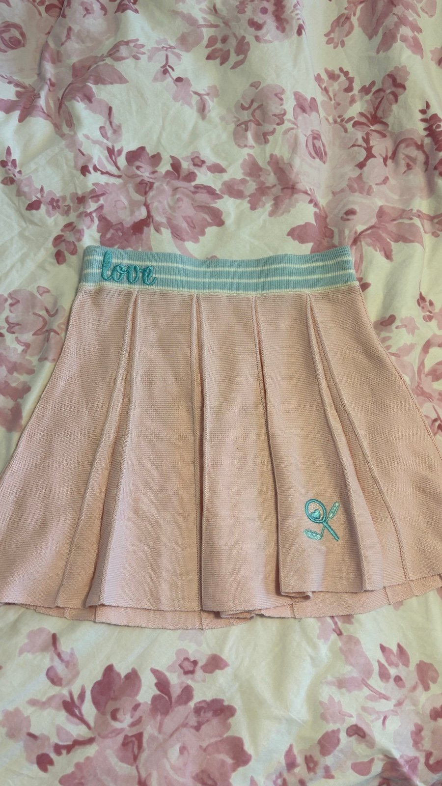 pink loveshackfancy knit tennis skirt