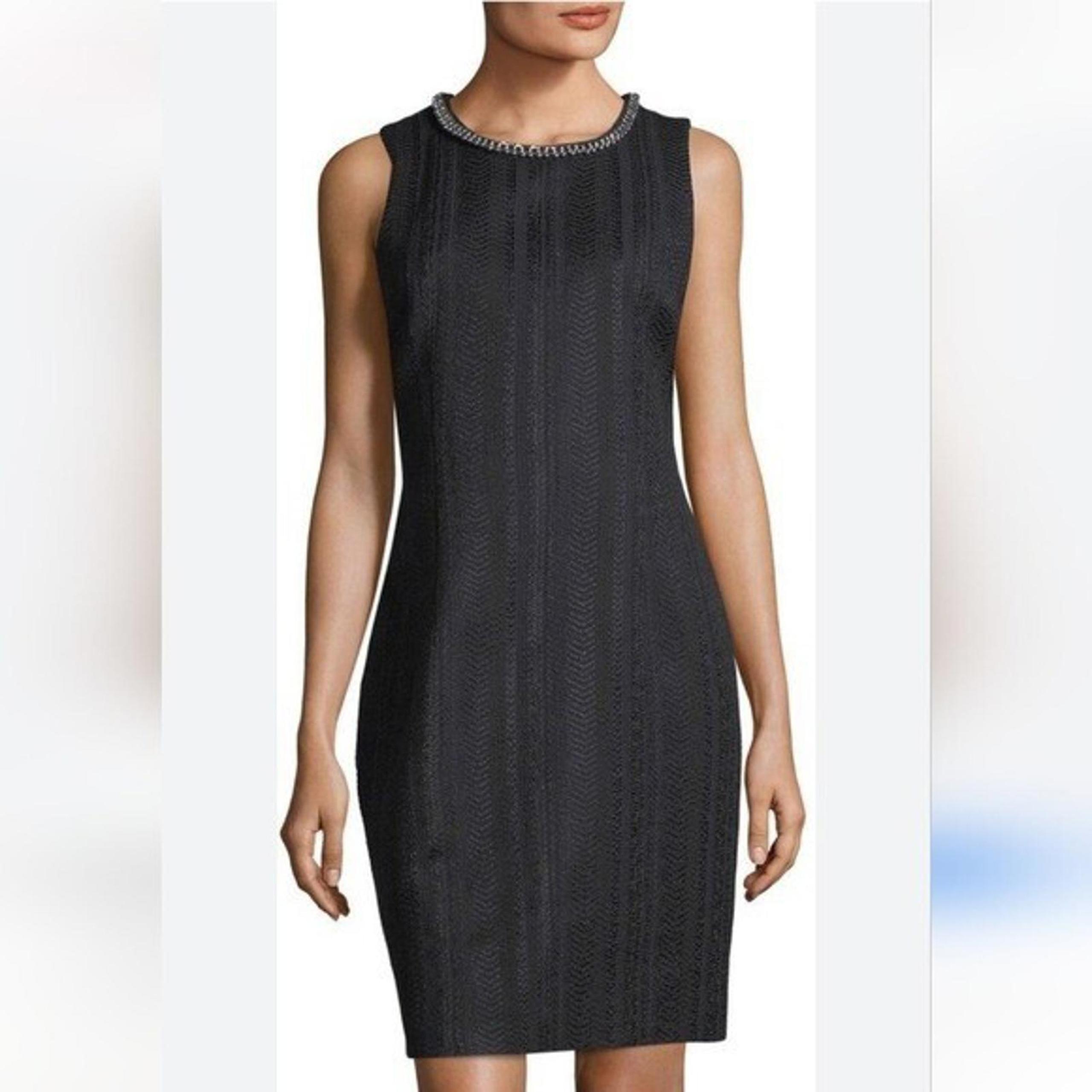 Karl Lagerfeld Black Sheath Dress- Classic Chain/Pearl Neck Size 10