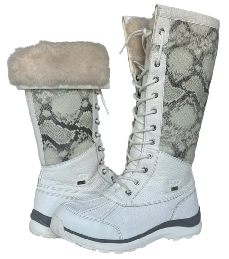 UGG Adirondack iii Tall White Snake Skin Boots Size 9