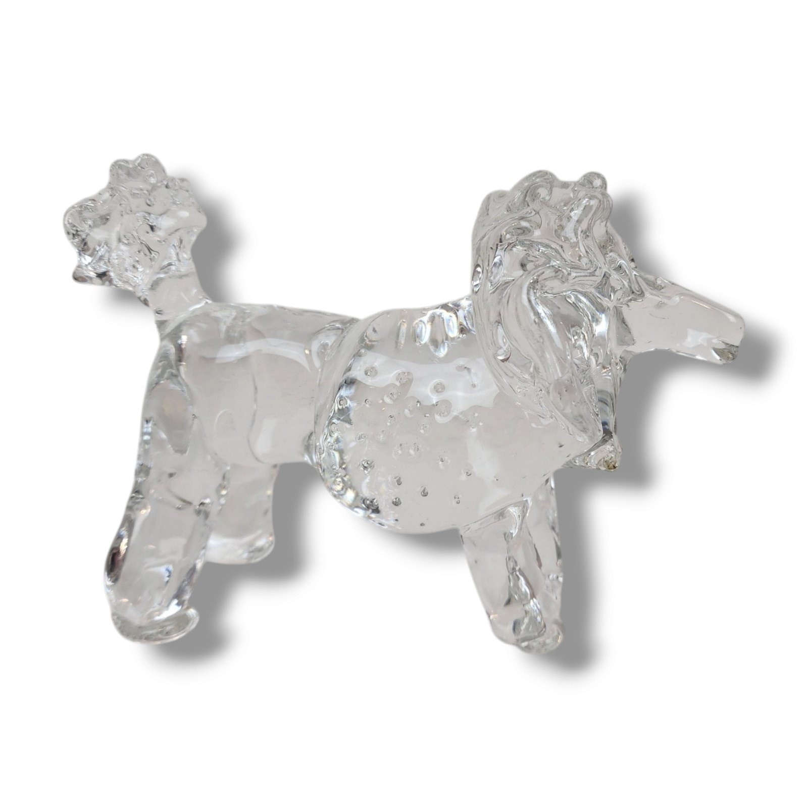 Blown Art Glass Poodle Dog Clear Avant Garde Dog Puppy Figurine Paperweight Pup
