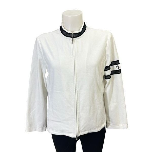 St. John Sport White Velour Full Zip Track Jacket Size Small Womens
