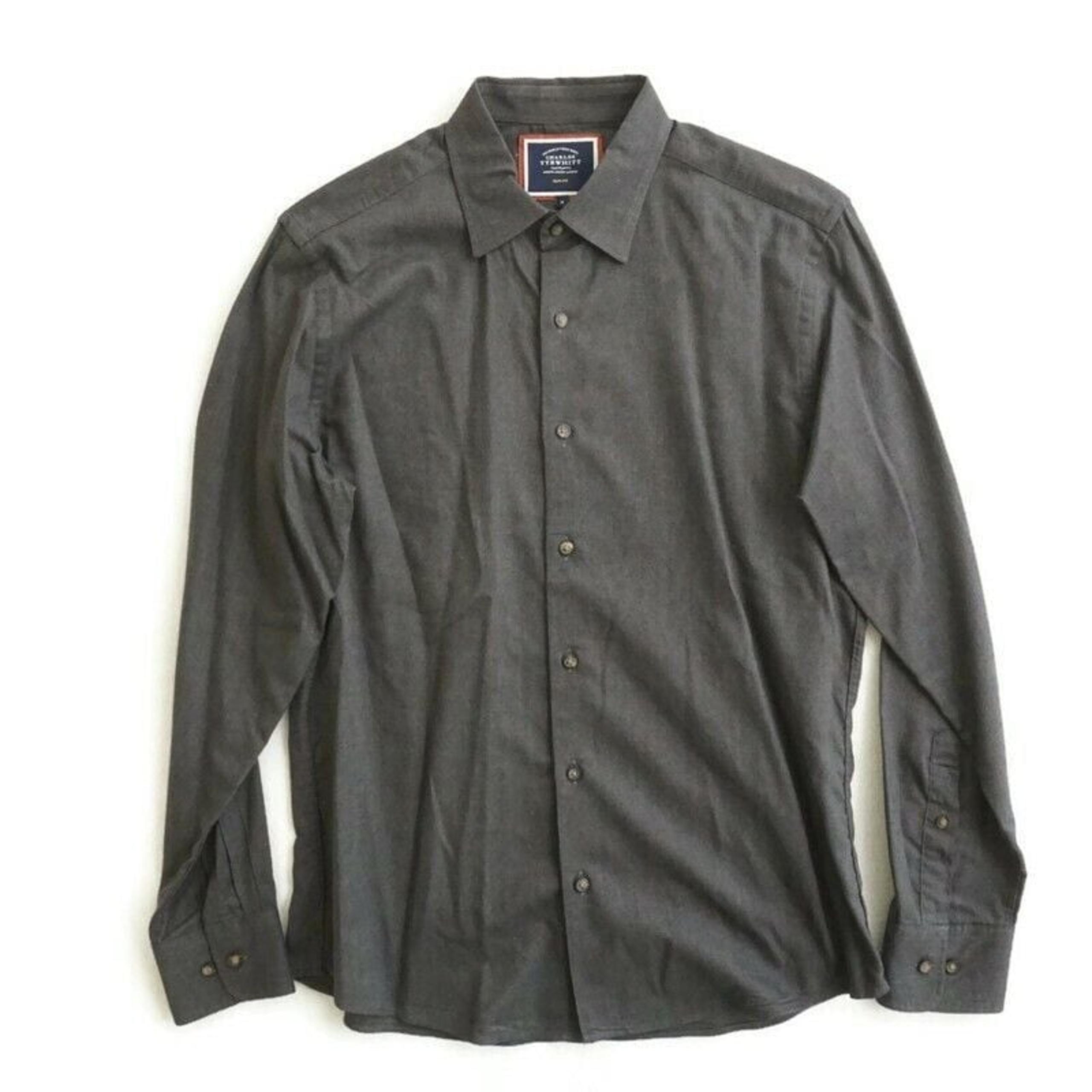 Charles Tyrwhitt Mens Shirt Button Up Long Sleeve Gray Textured Cotton Medium