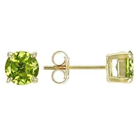 14k Yellow Gold 1.80Ct Natural Round Green Peridot Stud Earrings
