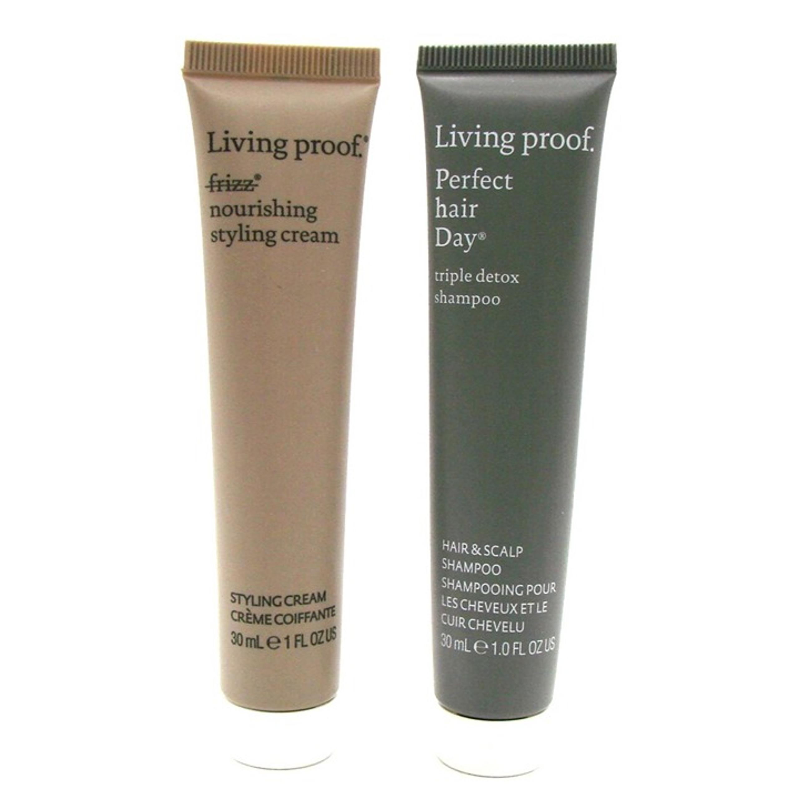 Living Proof Set No Frizz Smooth Styling Cream and Perfect Hair Day Shampoo 1 oz
