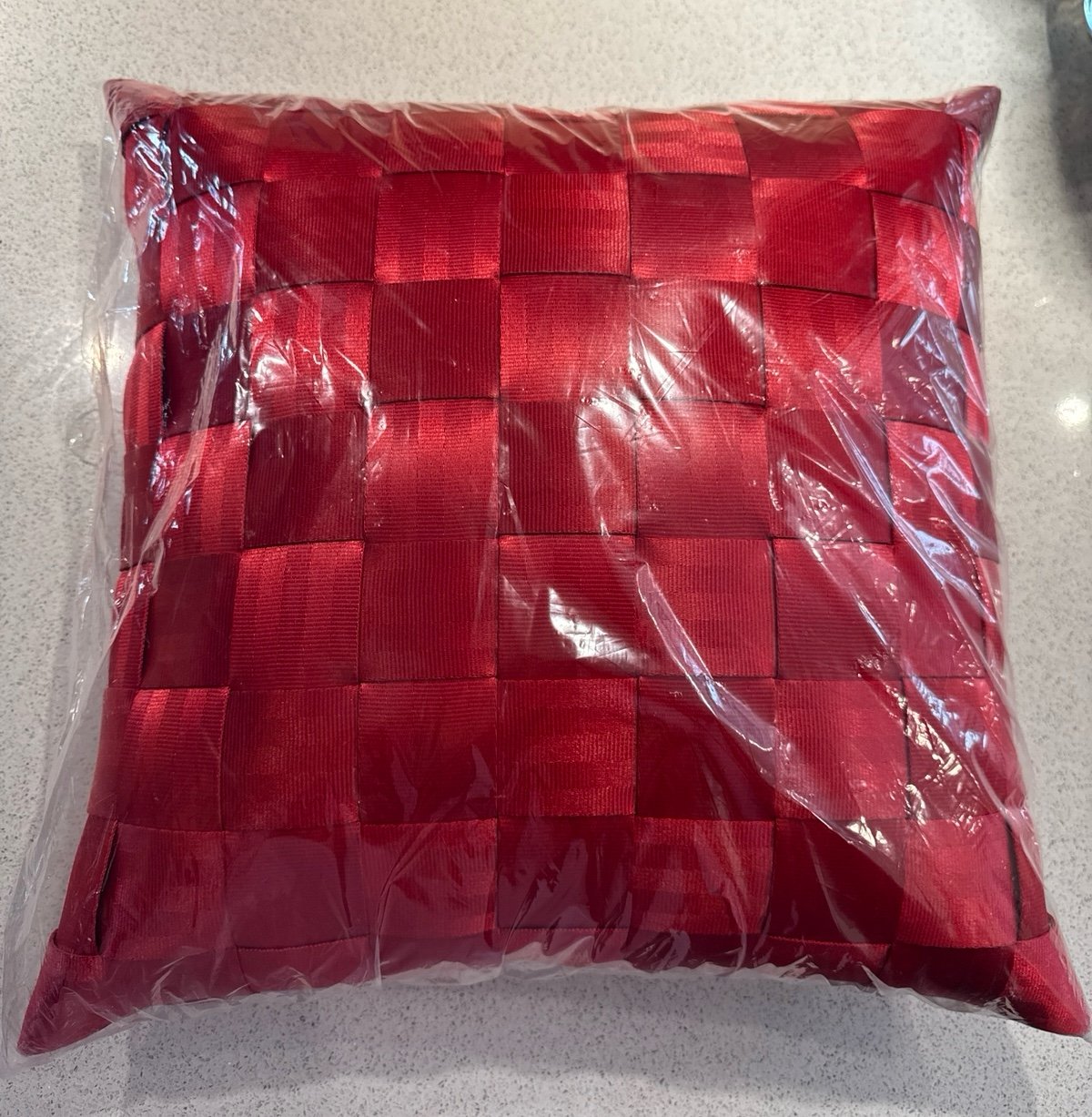 Harvey’s Seatbelt RED Scarlet Pillow,New in Plastic. Woven. Never used. Perfect