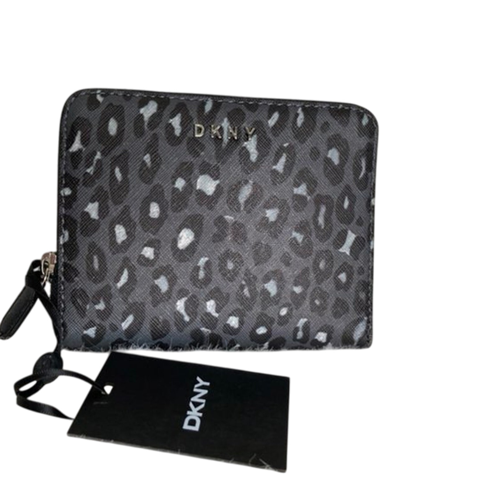 Brand New DKNY Black VELA Animal Print Medium Zip Around Wallet Msrp 98