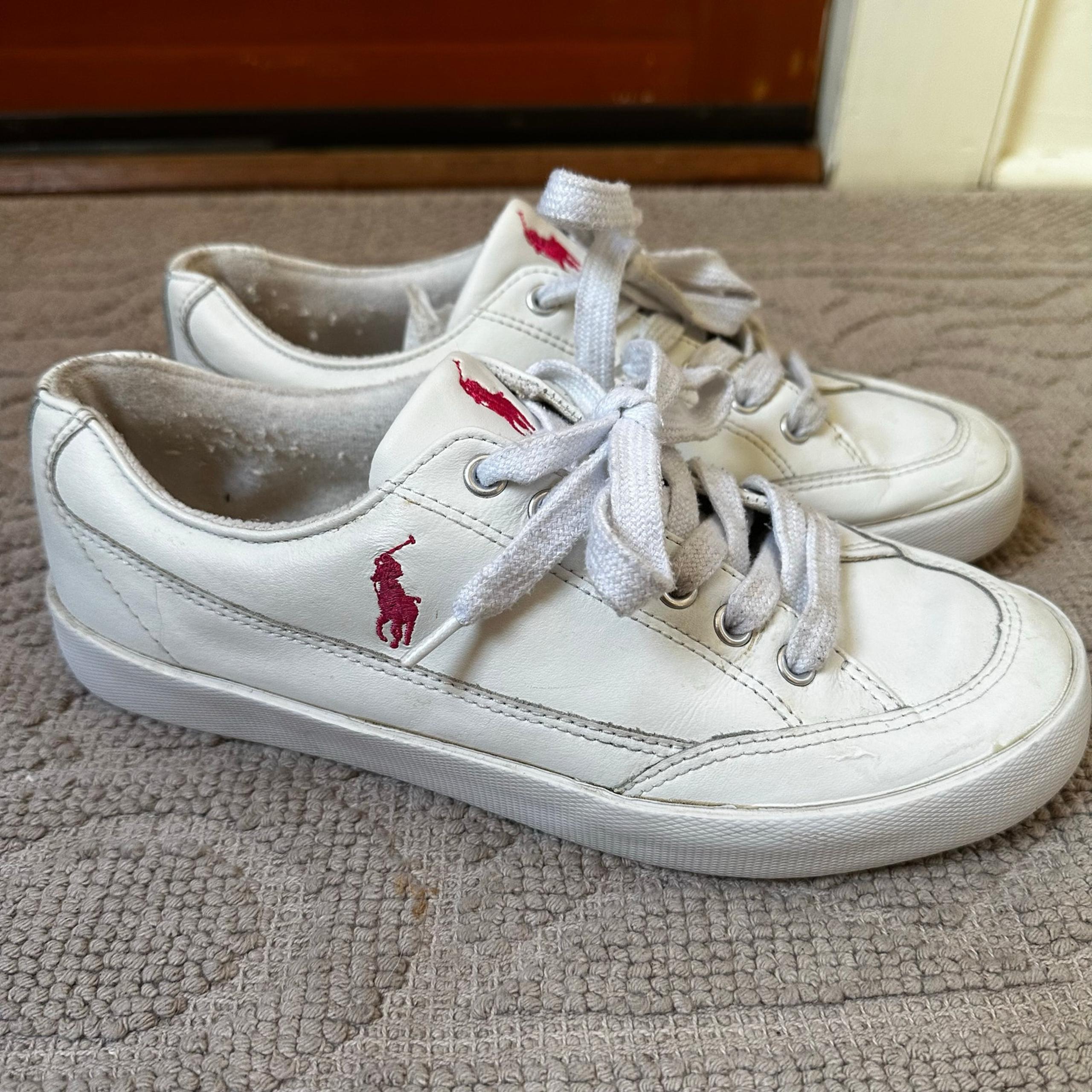 Polo Ralph Lauren vintage white leather low top pink pony sneakers SIZE 10