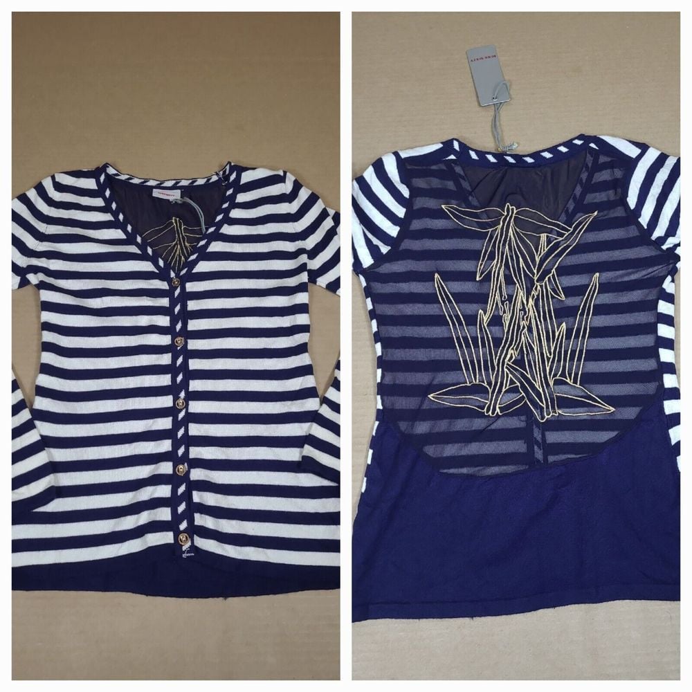 Miss Sixty Vintage Y2k Striped Cardigan Sheer Mesh Back Sz S-M RARE