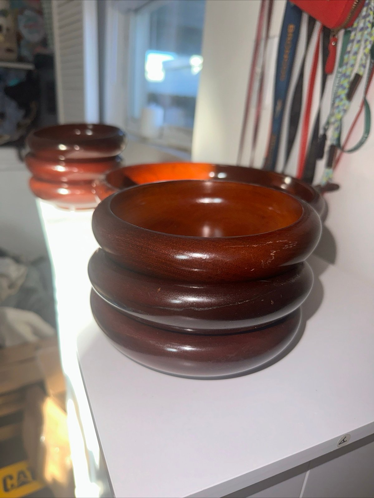 Vintage Wooden Set of 6 Rice/Salad Bowl Made In Japan - Brown Grain