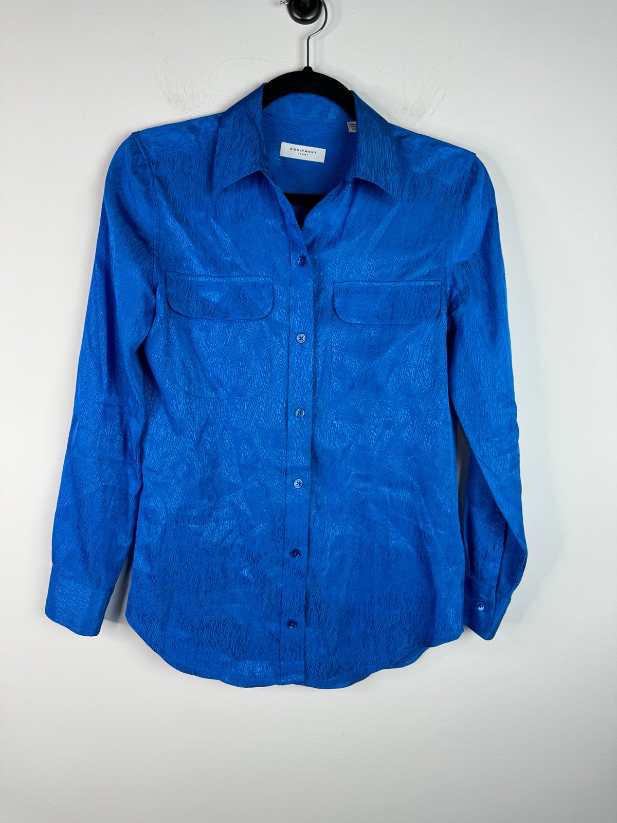 Equipment Blue Flap Pocket Shirt Button Down textured print blue XXS Excellent c