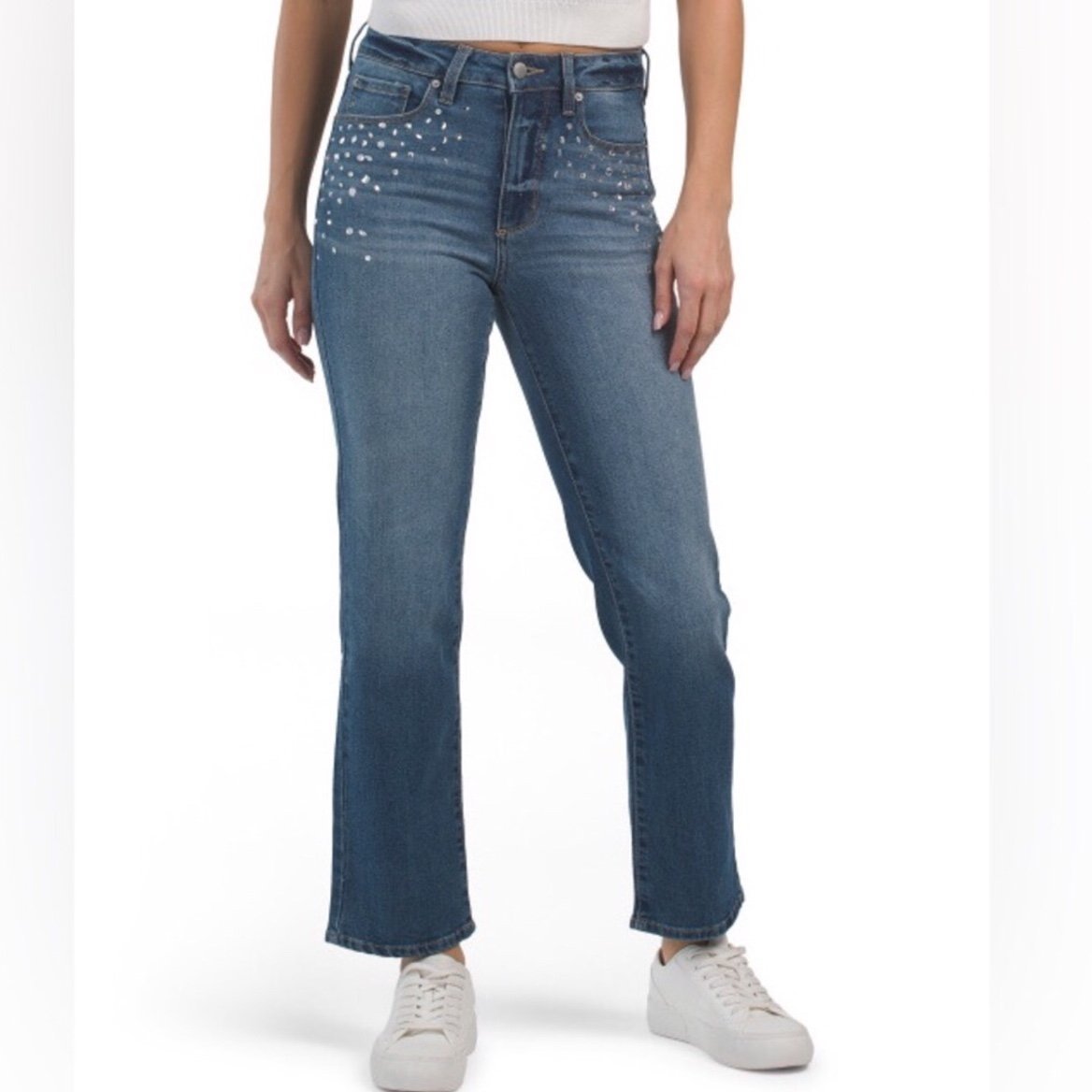 Blue Revival Cropped High-Rise Straight Jeans