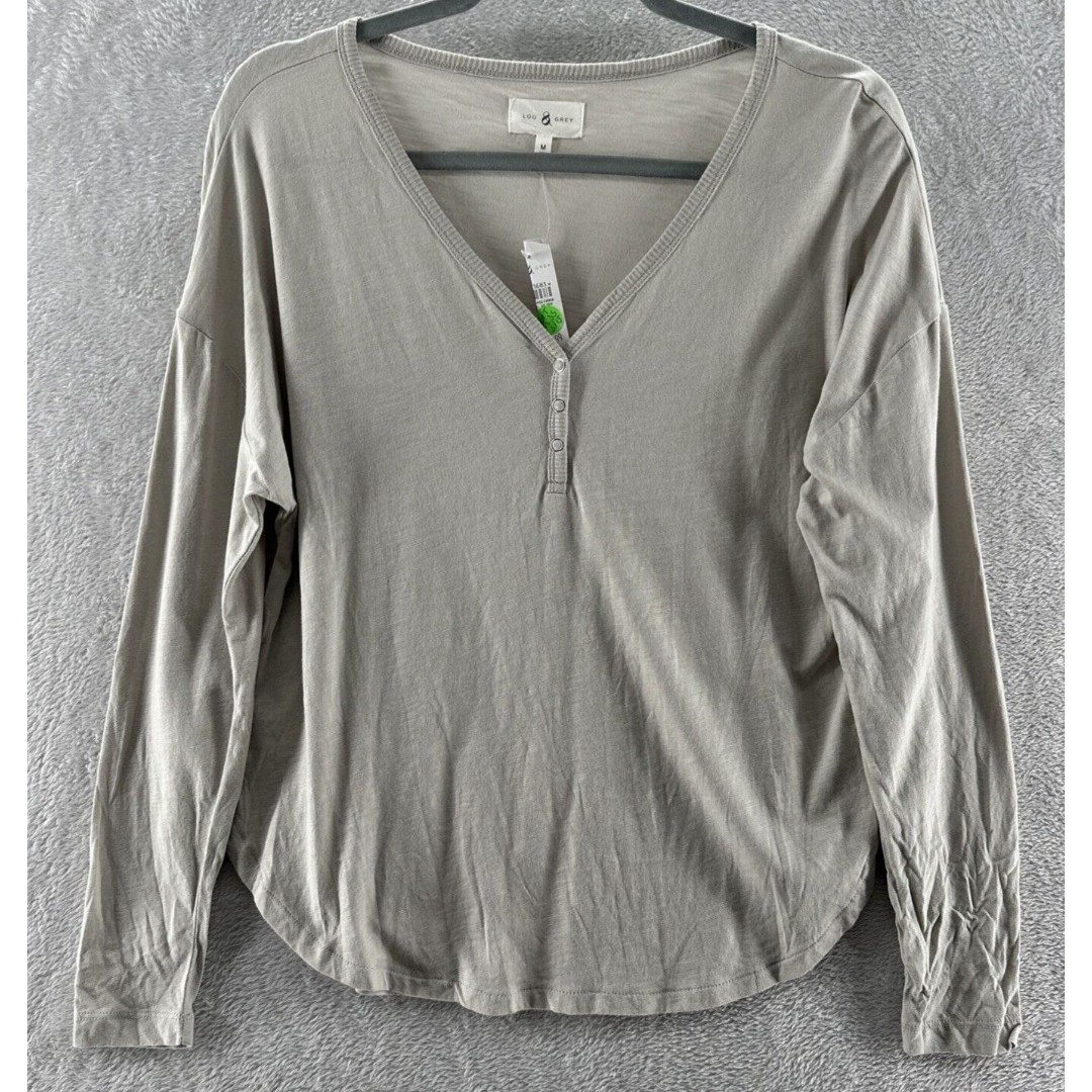 Lou & Grey Shirt Womens Medium Long Sleeve Gray Henley Top NWT
