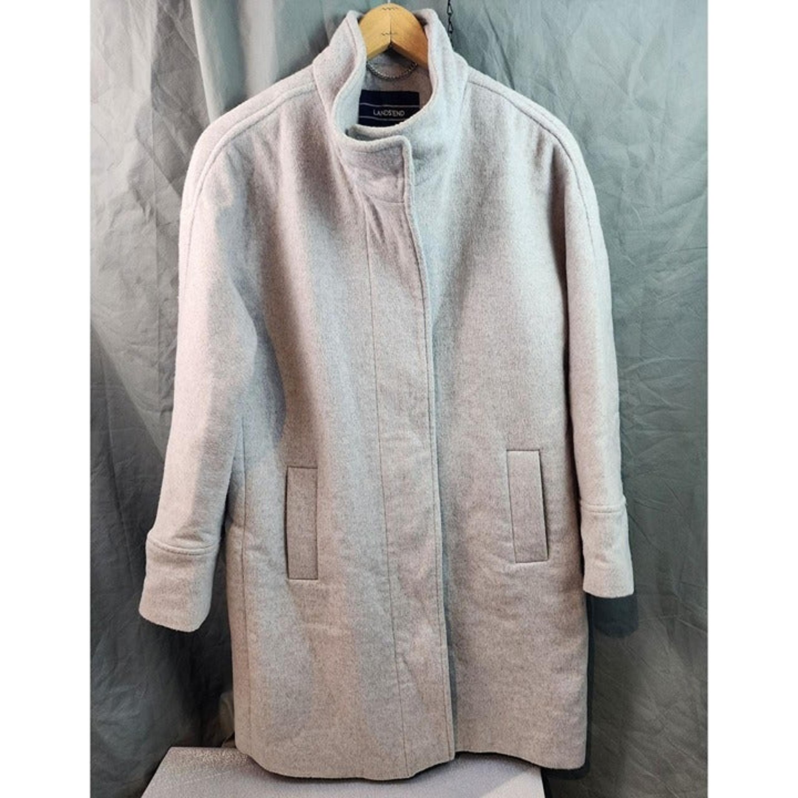Land's End Women's Wool Polyester Blend Winter Coat 16W Silver Gray