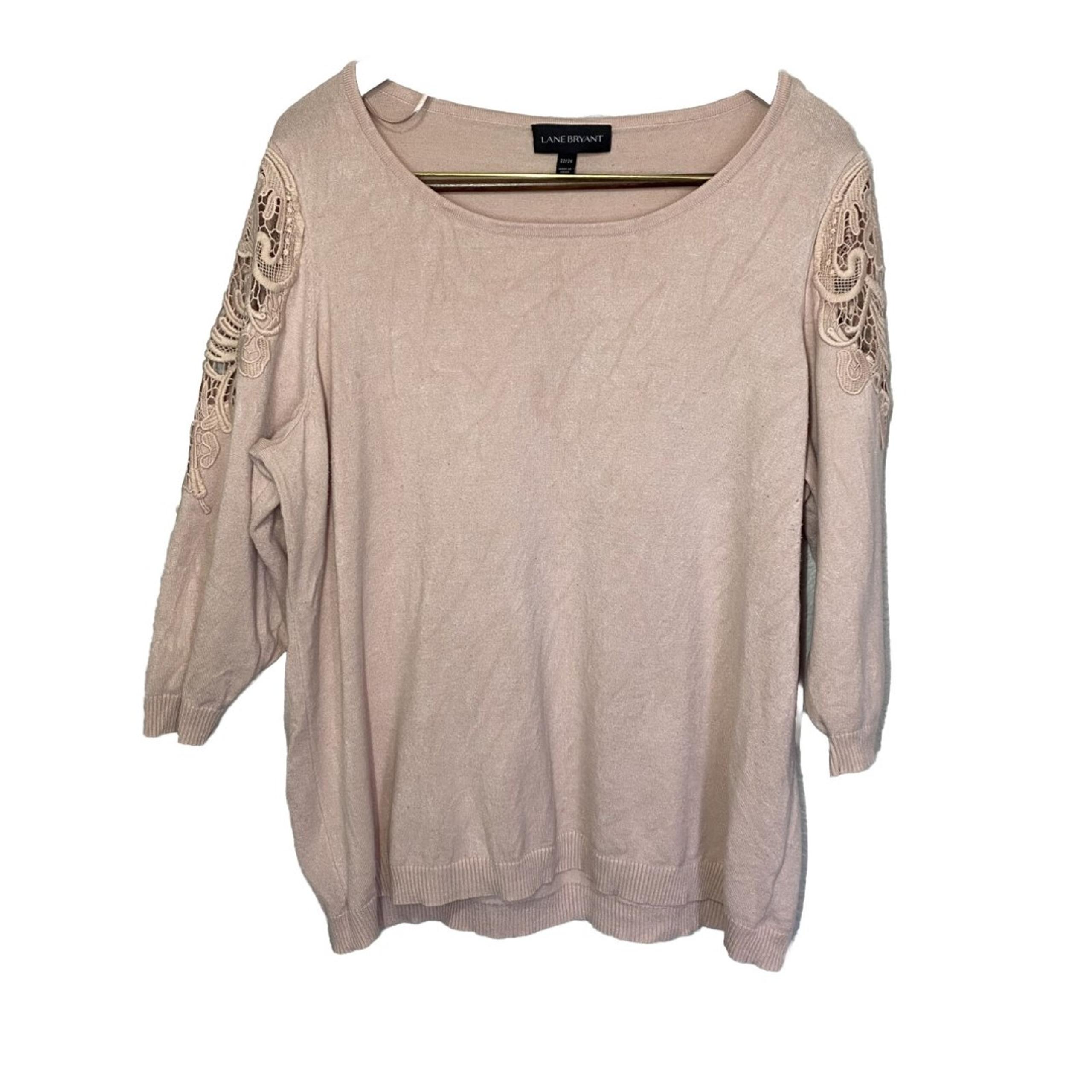 Lane Bryant Sweater Women’s 22 or 24 Soft Pink Lace 3/4 Sleeve Scoop Neckline