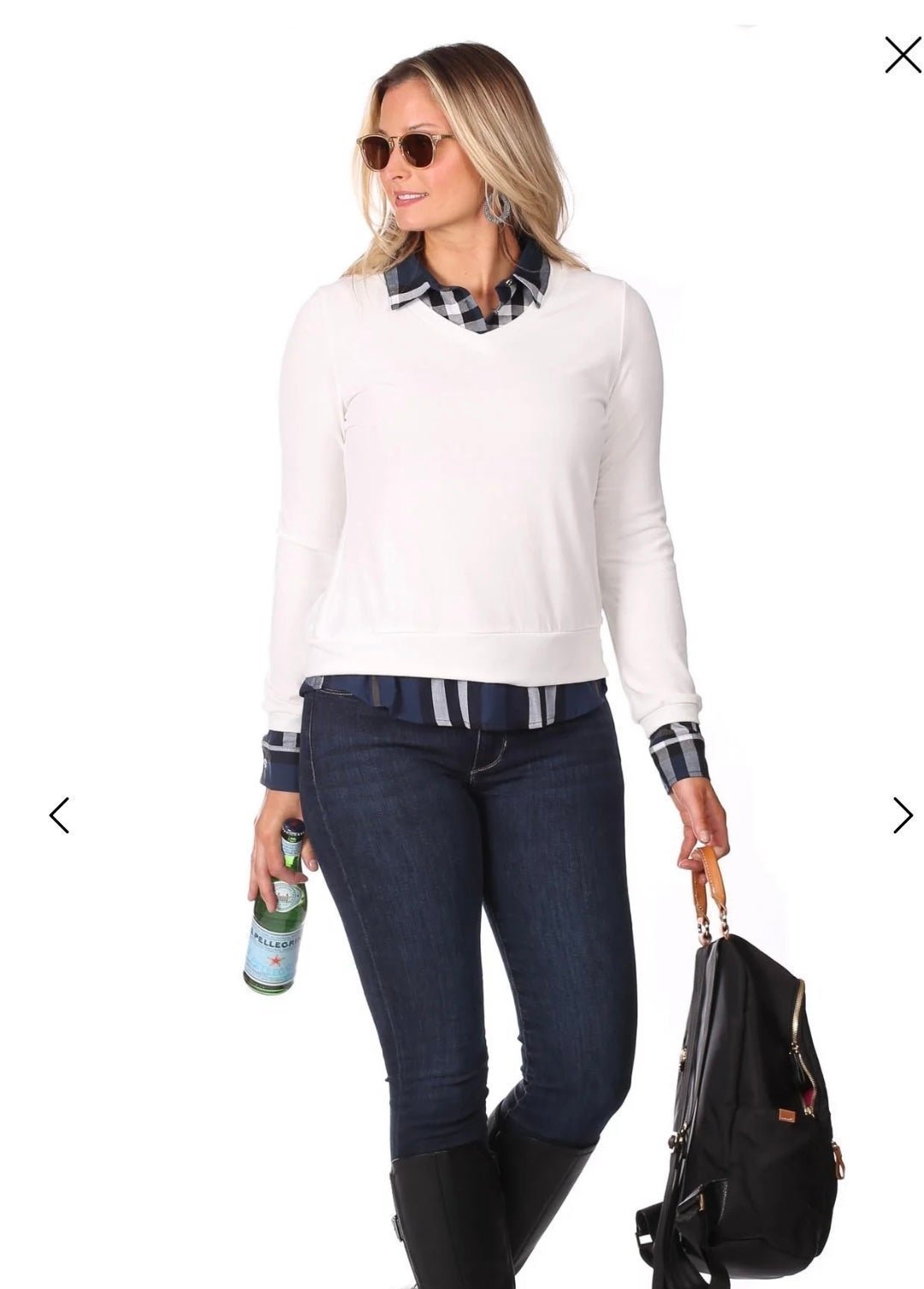 NWT Duffield Lane Sloan Shirt White With Navy Plaid Medium woman's Retail 158
