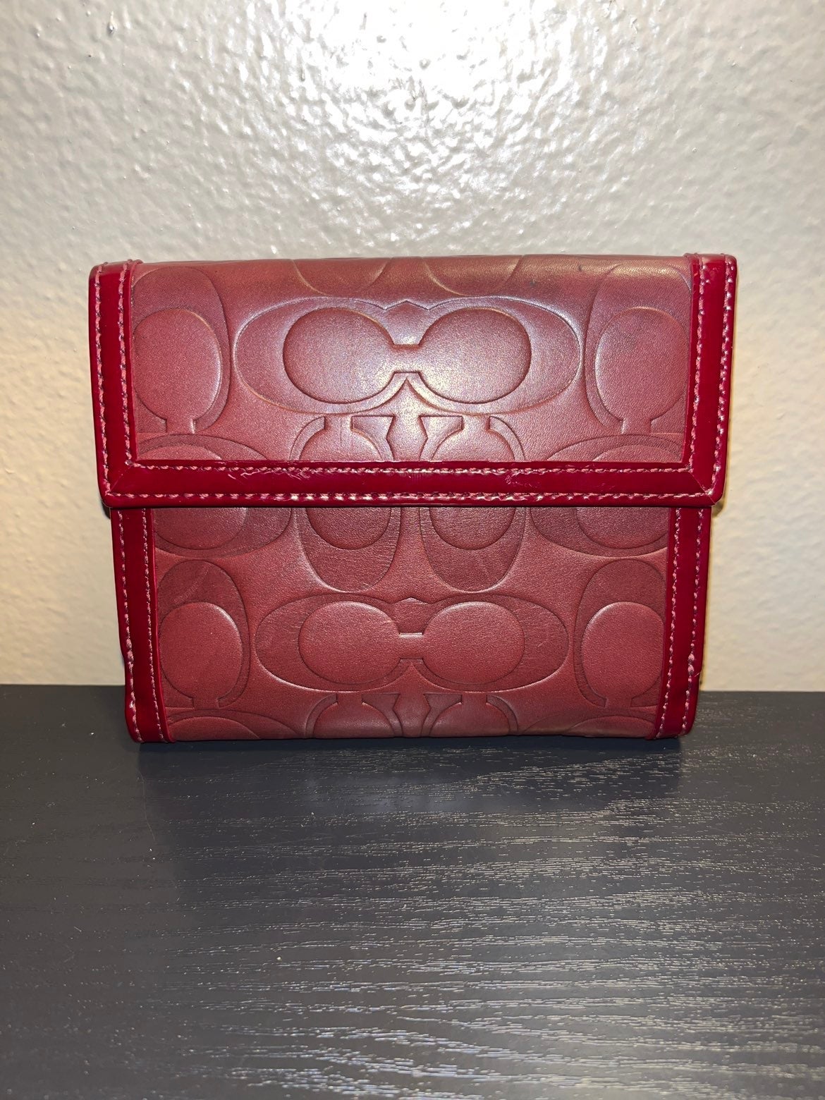 Coach red/burgundy monogram leather bifold Wallet