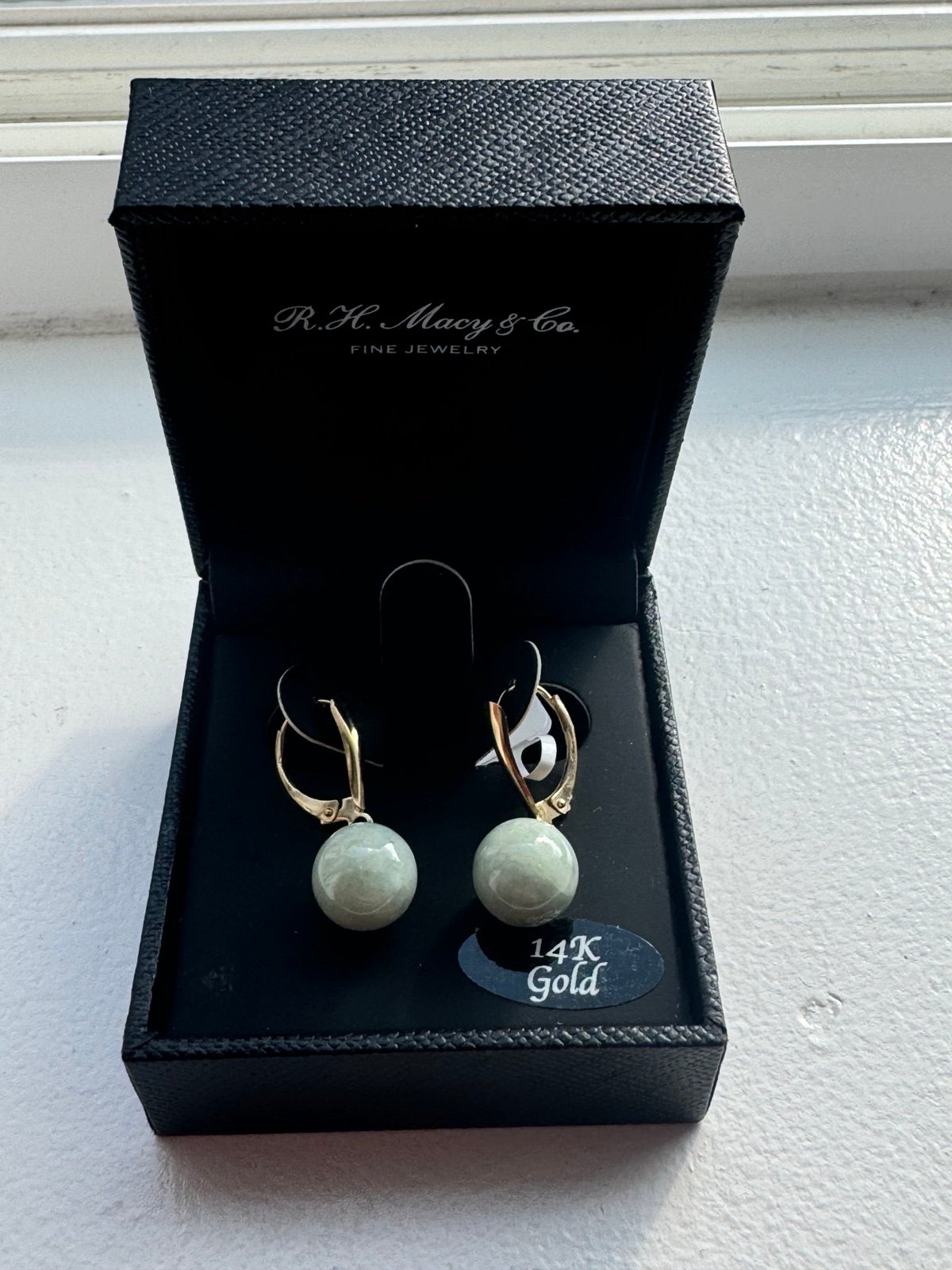 14k Gold Green Marble Earrings