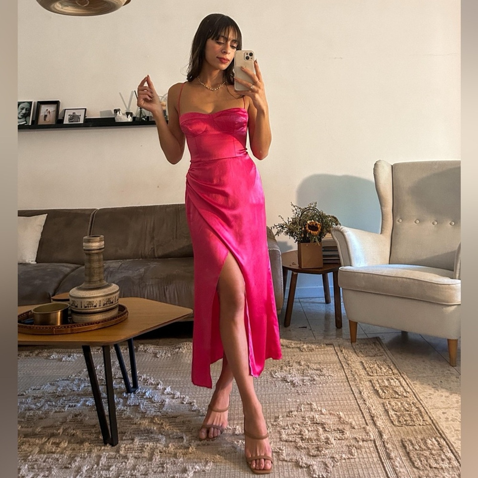 Reformation Marguerite Silk Dress Pink Flambe 12