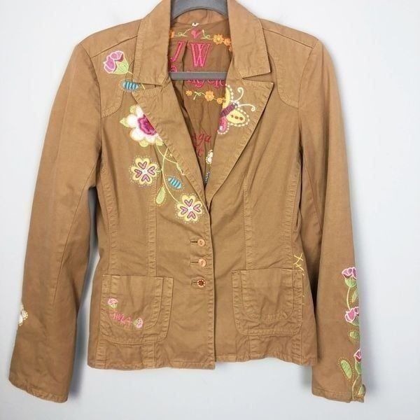 JOHNNY WAS | JW LOS ANGELES Tan Floral Embroidered Boho Blazer Women’s Size S