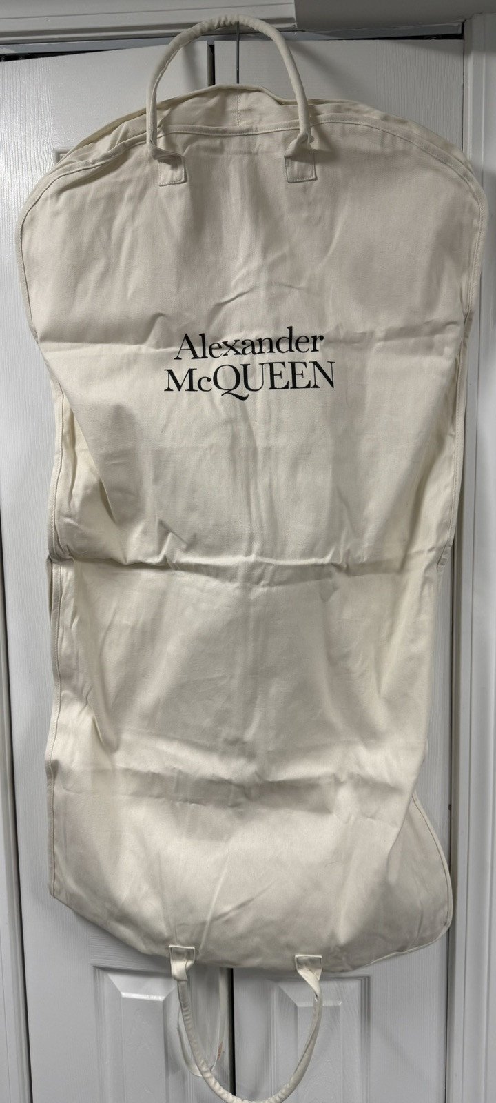 Alexander McQueen Canvas Garment Bag Valet Zip Snap Hang Suit Gown 43 x22