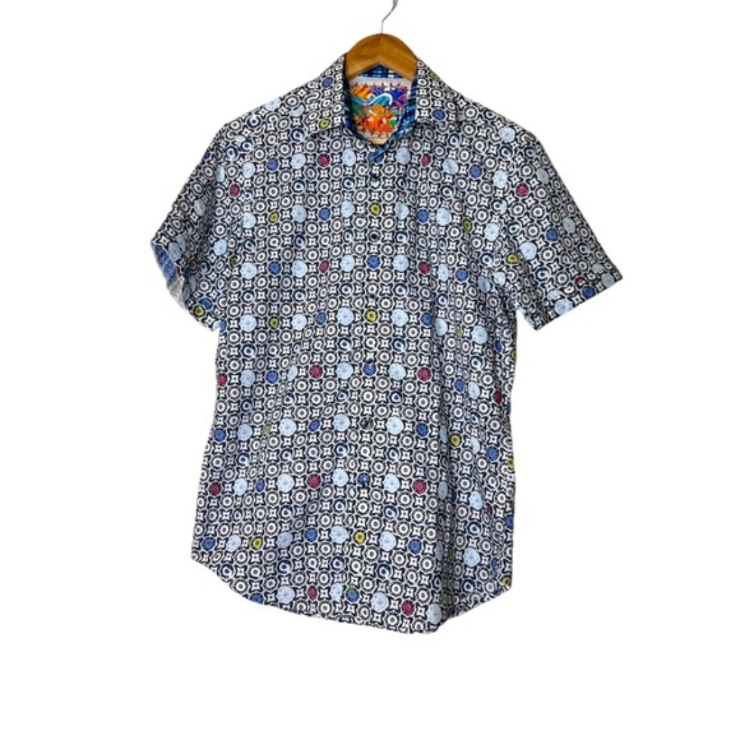 Mens Robert Graham Geometric Print Short Sleeve Button Down Shirt Small