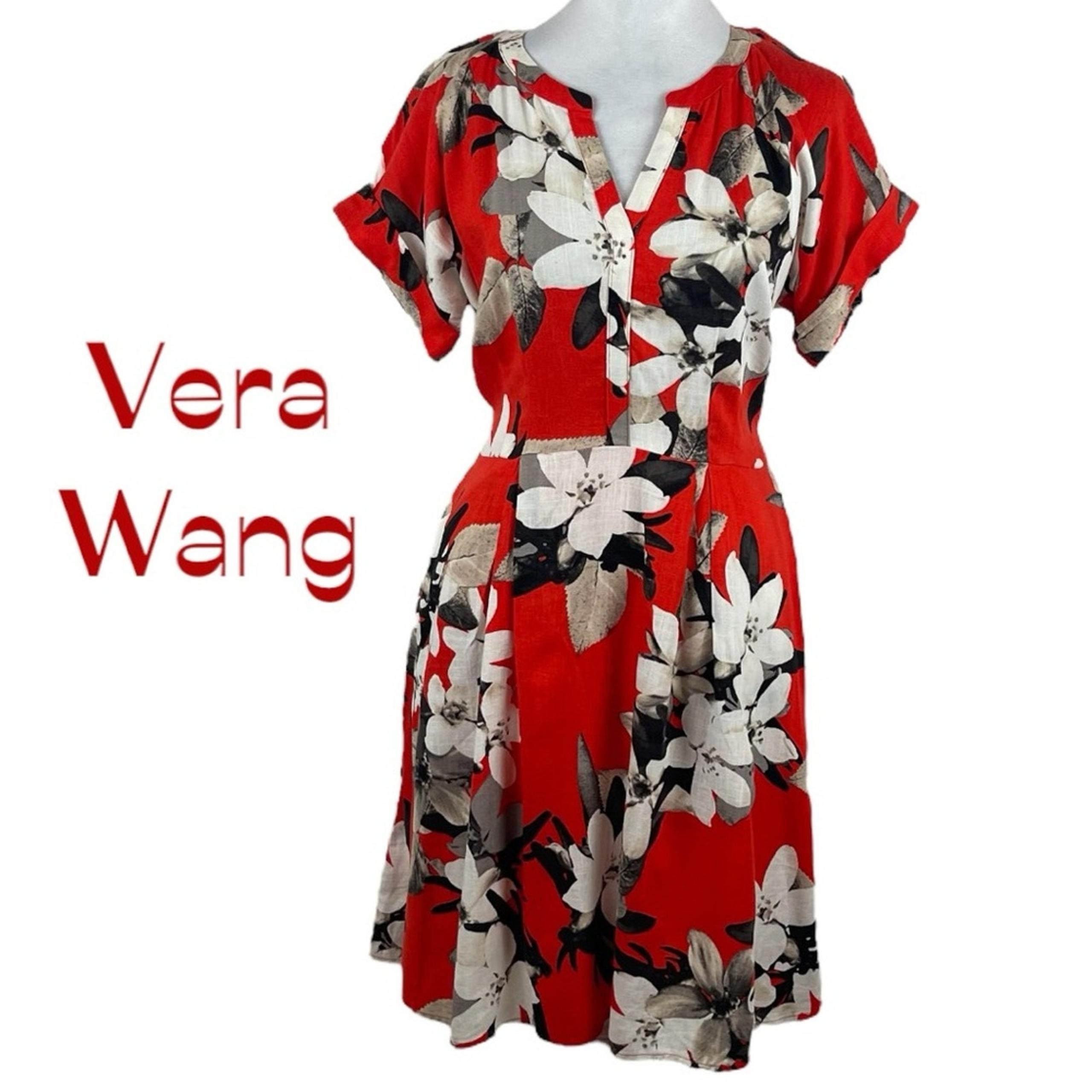 Vera Wang Red White Floral Print Cottage Feminine Dress NWT Size S