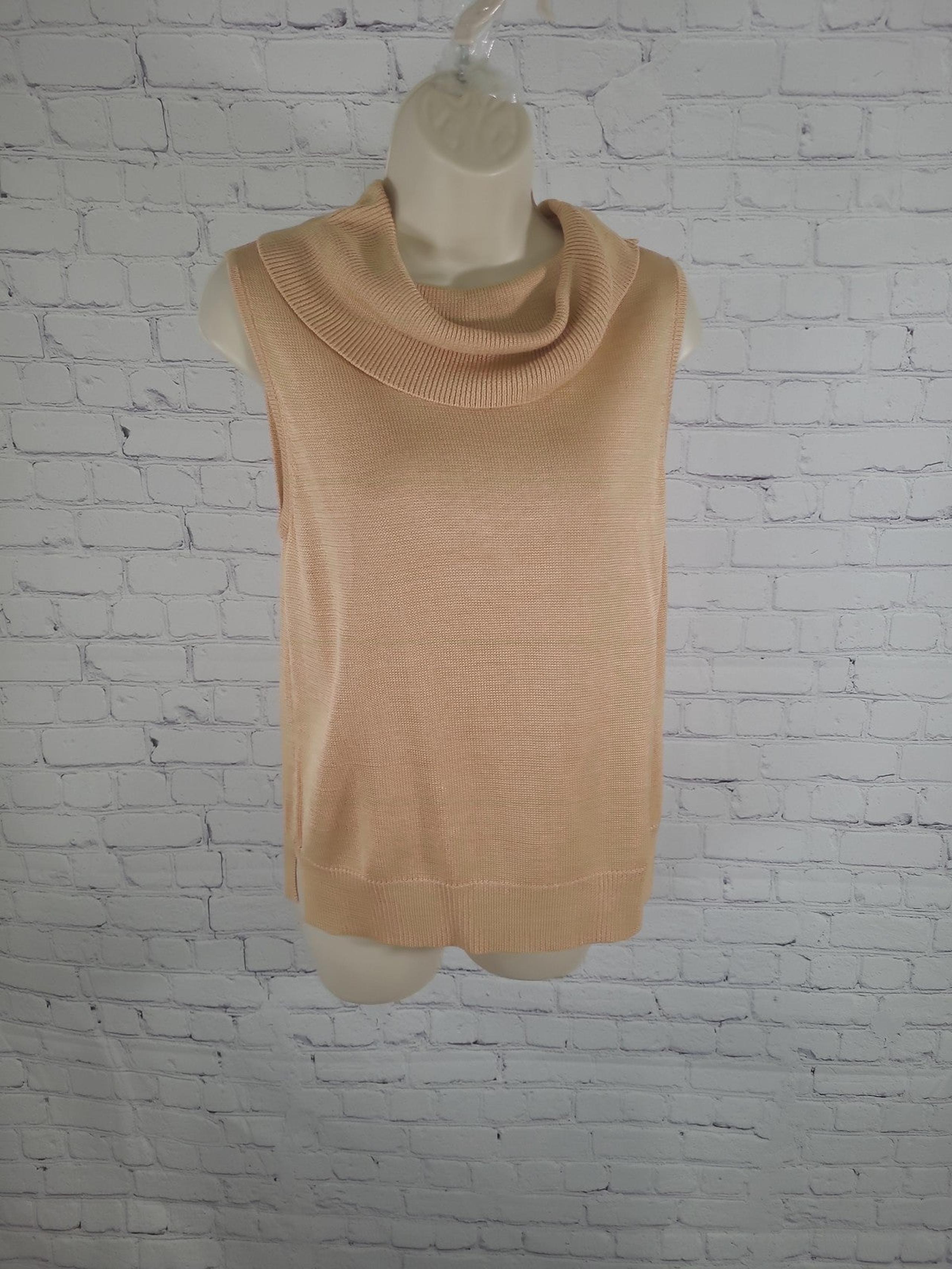 Liz Claiborn 100% Silk Golden Sleeveless Turtleneck Blose Size Large L