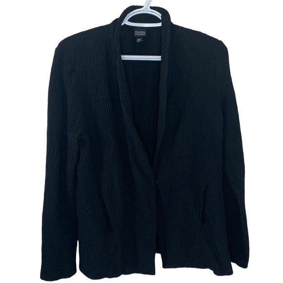 Eileen Fisher crinkle textured shawl collar one button soft jacket size S
