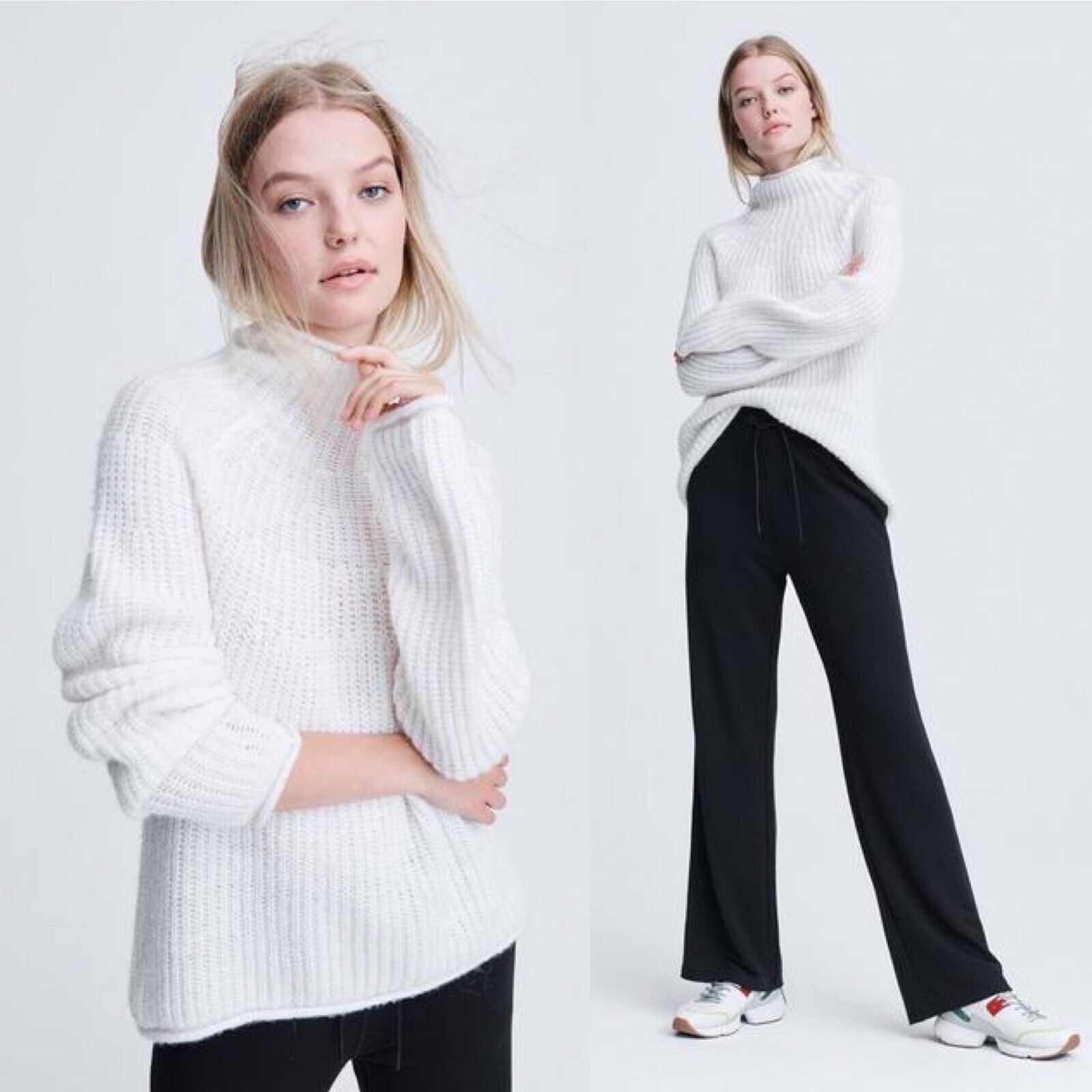 Rag & Bone Joseph Alpaca Blend Turtleneck Relaxed Fit Sweater Chalk White XS